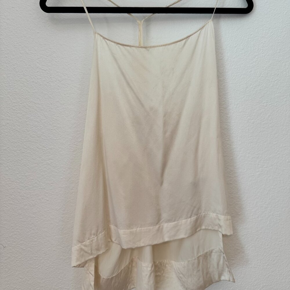 Helmut Lang Ivory 100% Silk Draped Camisole Tank